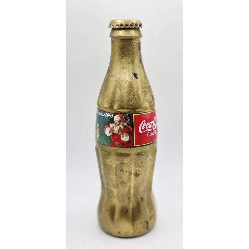 Coca-Cola glass bottle 8 fluid ounces Gold Painted Vintage 1995 Christmas